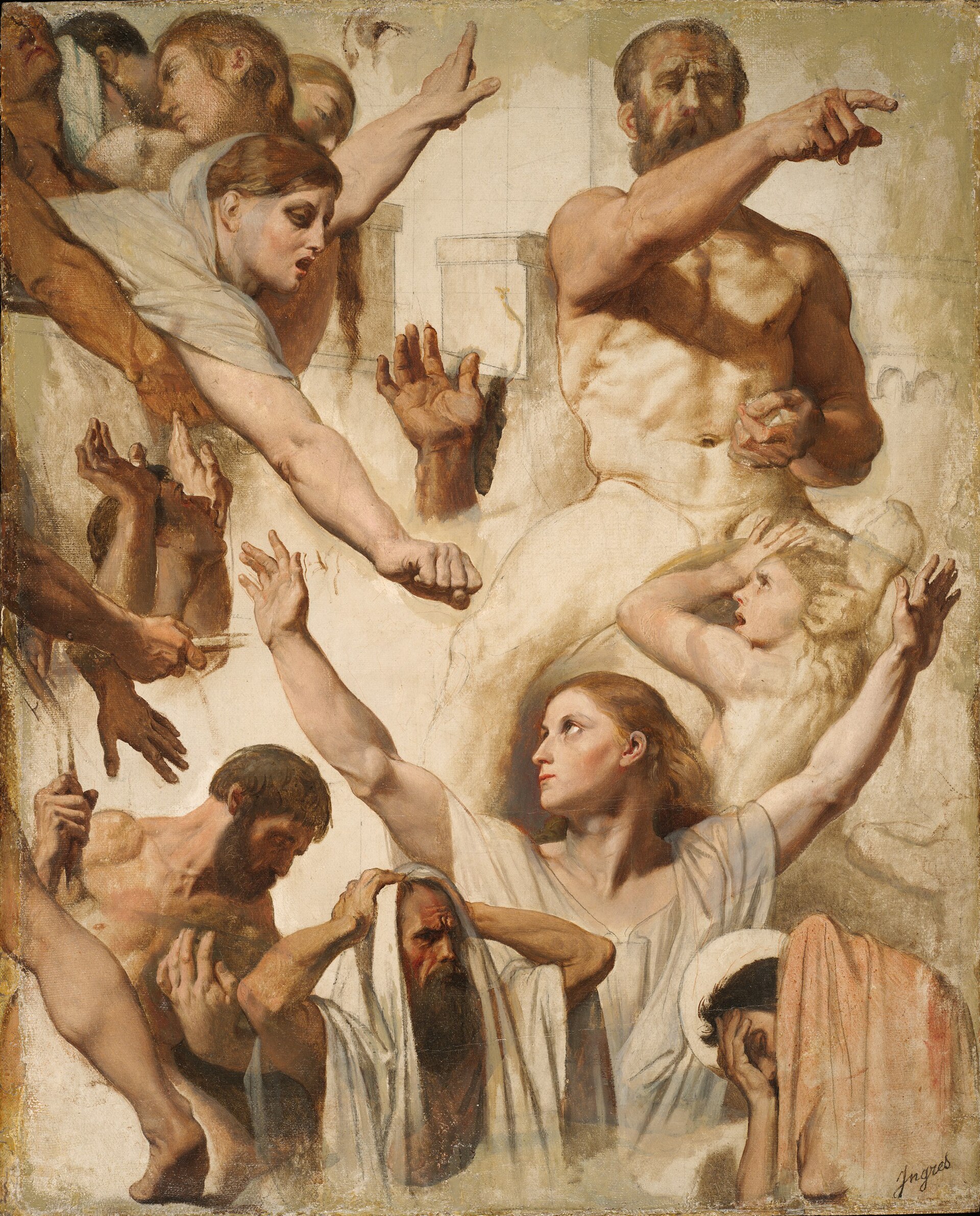 Imagem de referência de Estudos para o Martírio de São Sinforiano (Santa, Mãe e Procônsul), descrito nos dados abertos como pintura de Jean-Auguste Dominique Ingres