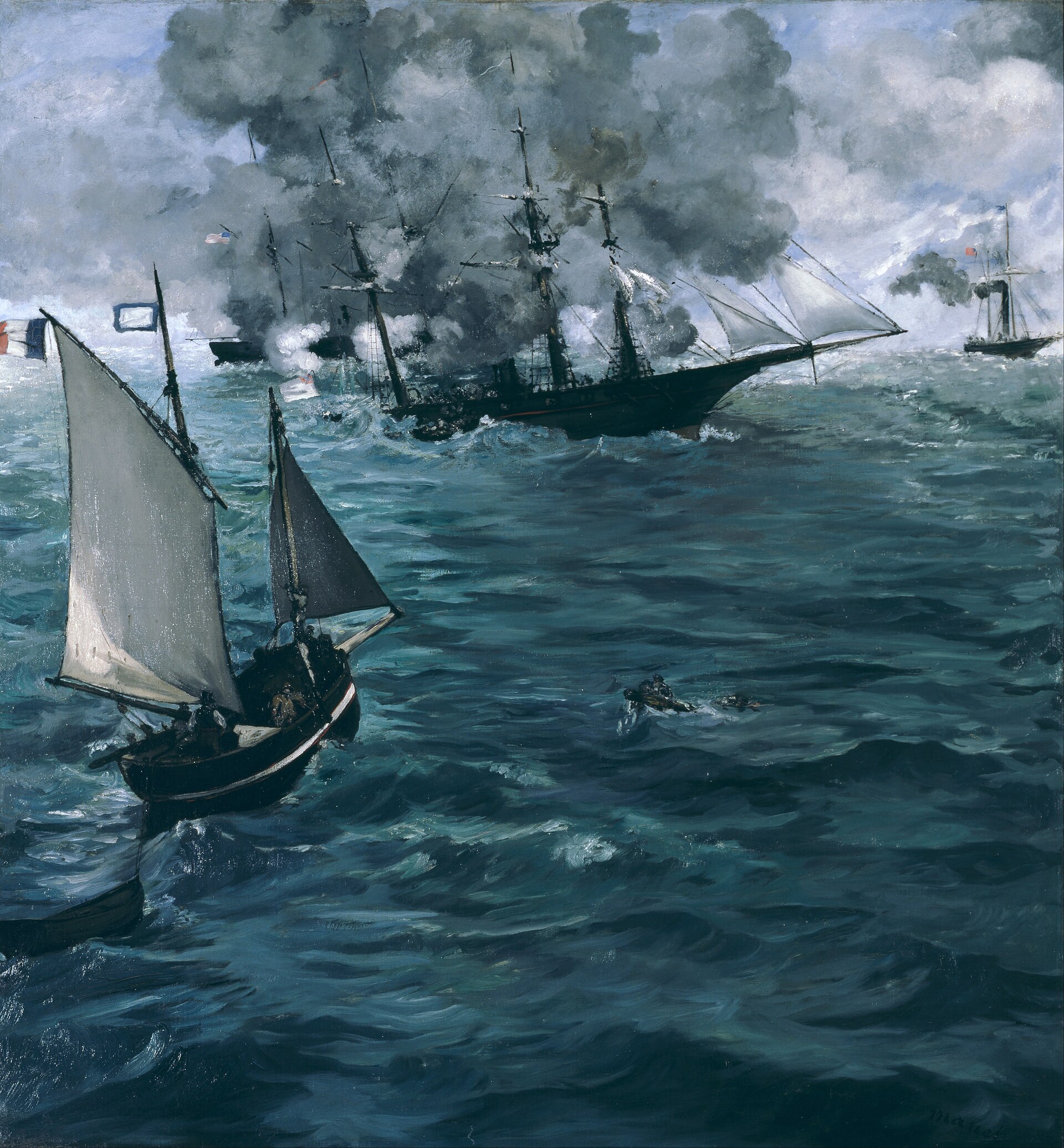 Imagem de referência de Combate Entre o Kearsarge e o Alabama, descrito nos dados abertos como pintura de Édouard Manet