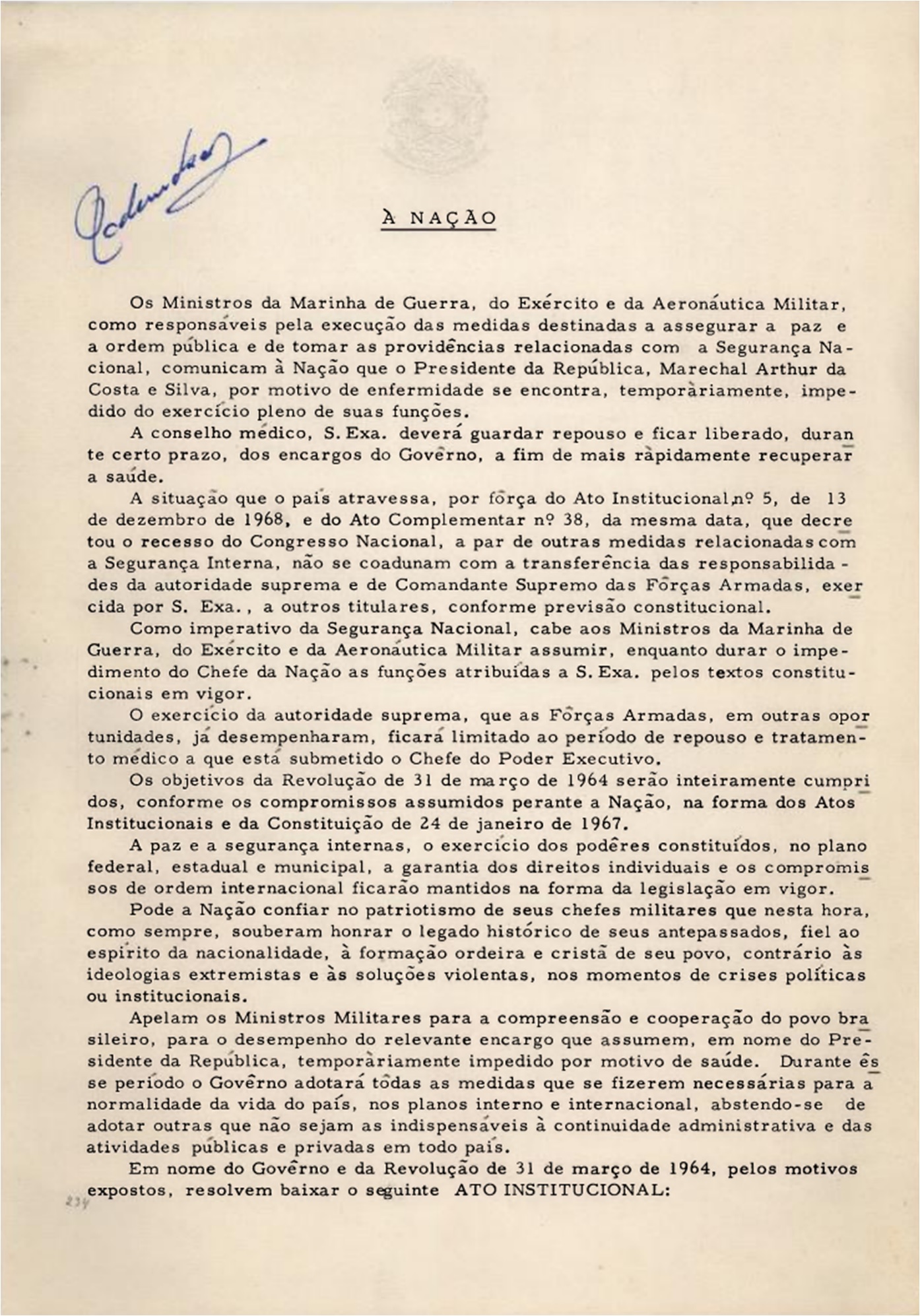 Imagem de referência de Ato Institucional Número Doze, descrito nos dados abertos como 12º decreto da ditadura militar brasileira emitido em 1969 para restringir direitos e manter o regime