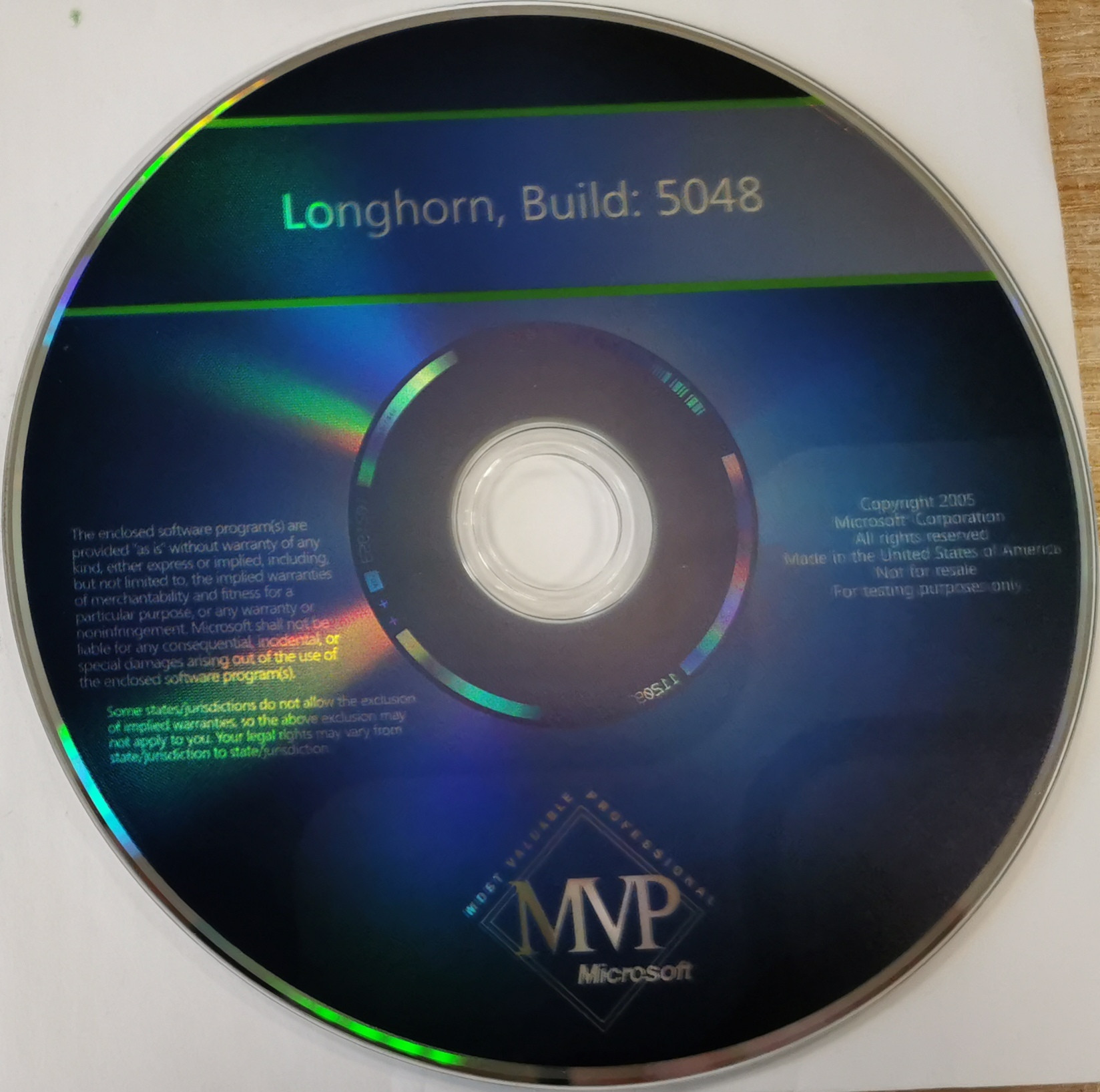 Imagem de referência relacionada a Windows Longhorn, item descrito como sistema operacional de teste