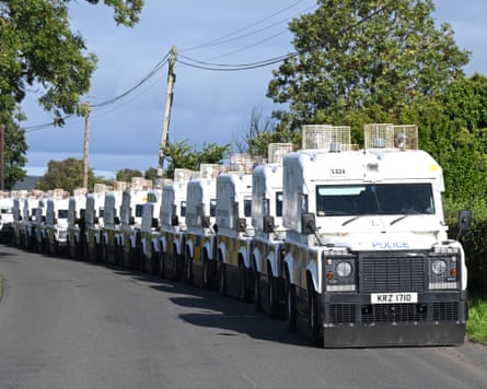 Armoured Police vehicles lined up in Portadown