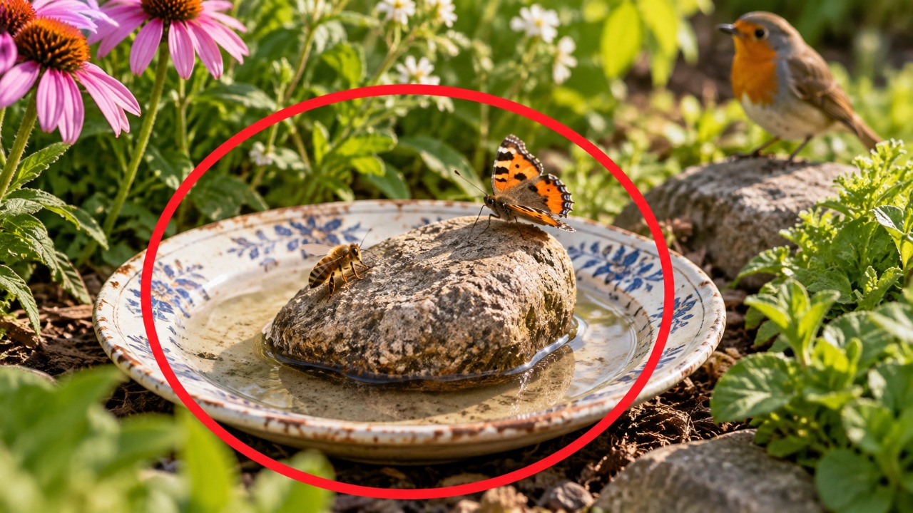 Coloque uma pedra sobre um prato velho e deixe no jardim: seu quintal pode agradecer por esse truque simples