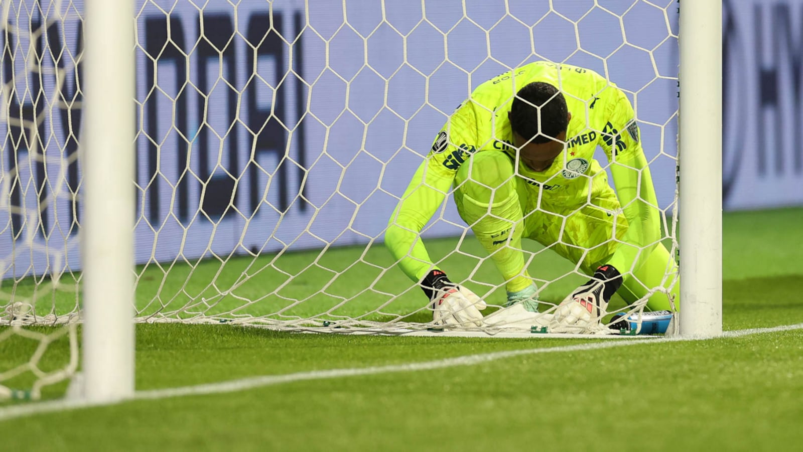 Carlos Miguel 'colando'. Na toalha havia os cantos preferidos dos cobradores do Fluminense. O de Nonato era o esquerdo. Daí a convicção do goleiro em pular e defender a cobrança Cesar Greco/Palmeiras