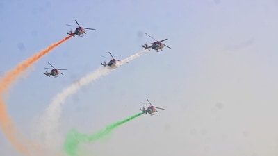 The aerial display at the event in Varanasi on Saturday. (HT/Rajesh Kumar)